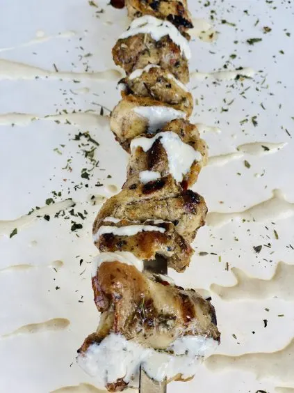 Chicken thighs on a skewer