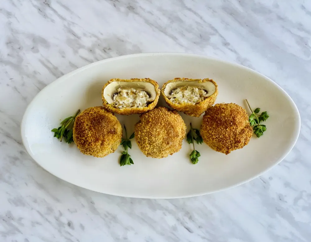 Crispy mushrooms filled with cheese